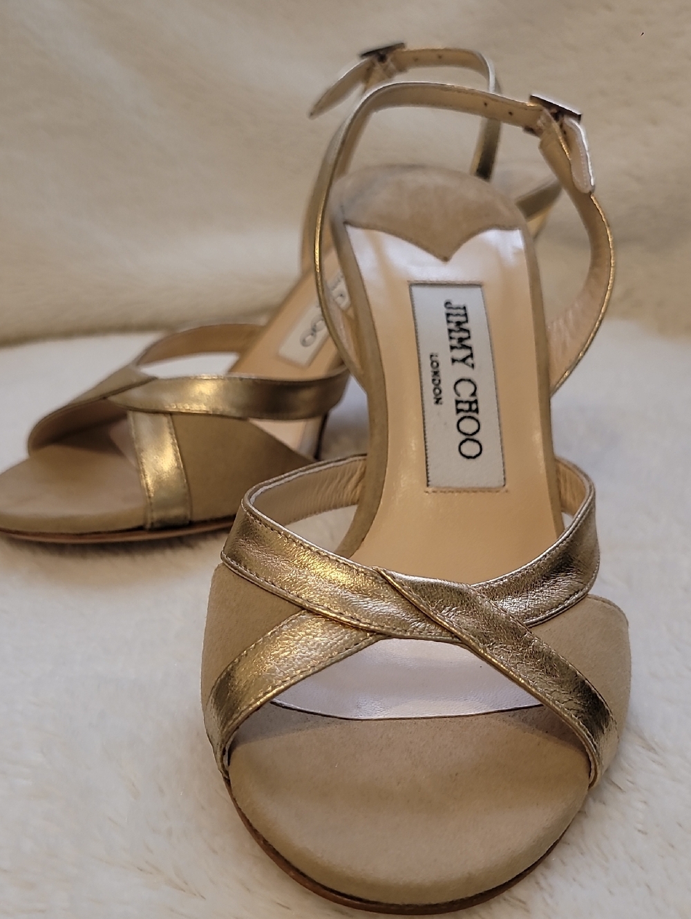 Jimmy Choo Metallic Gold Crisscross Slingback Heels